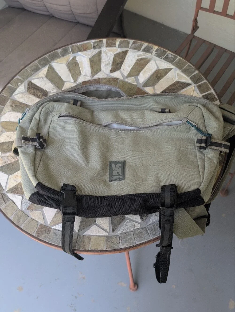 Chrome Sage Green Messenger Bag with Secure Buckle Straps